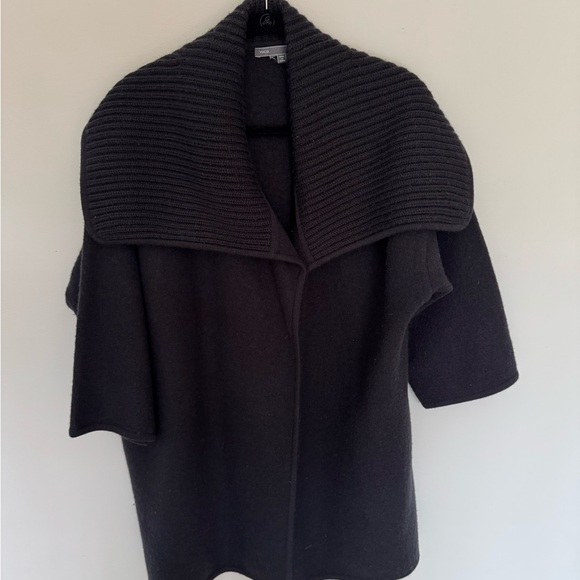 Vince - Black Womens Coat with Ribbed collar. - Picture 2 of 4